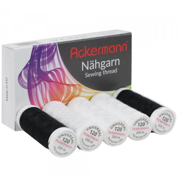 ACKERMANN Universal Nähgarn Pack schwarz/weiß 5x200m